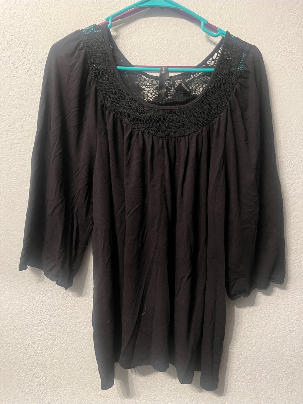 Mixit Black Crochet Yoke Tunic Top